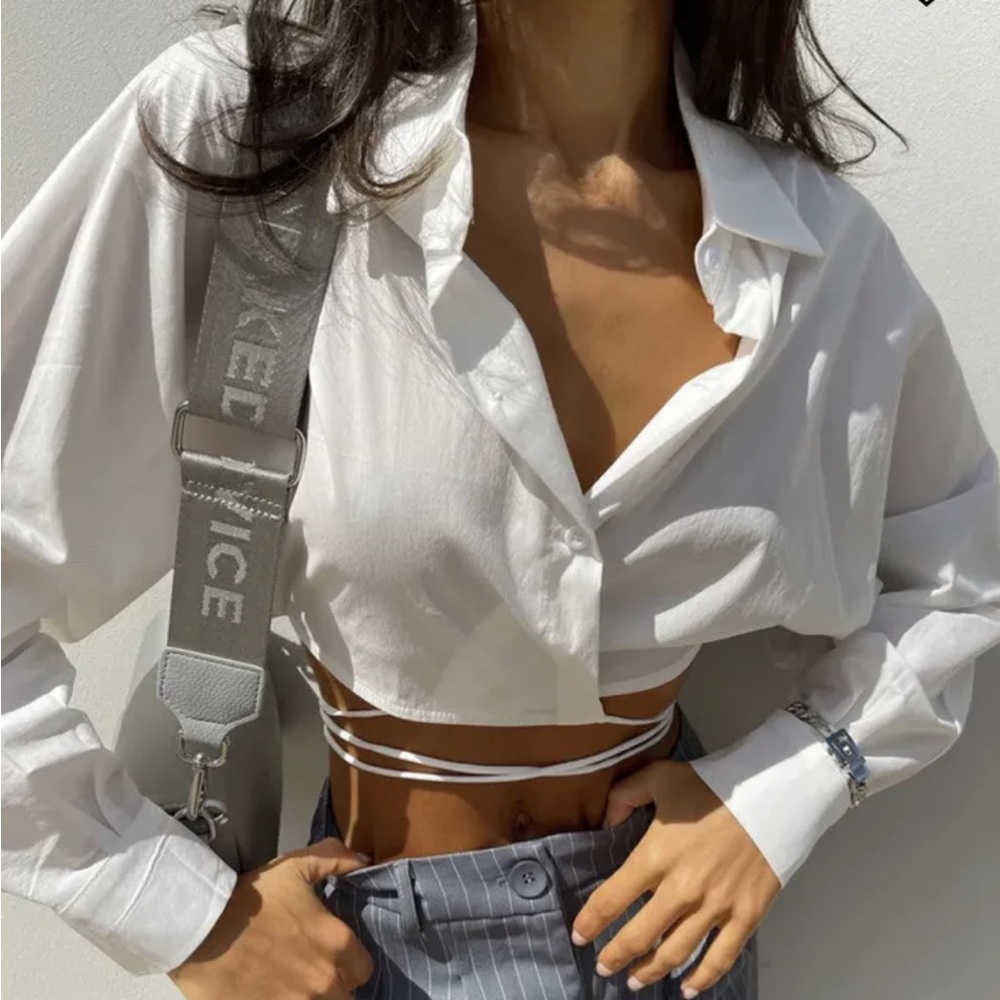 Princess Polly White Cropped Blouse Size 4